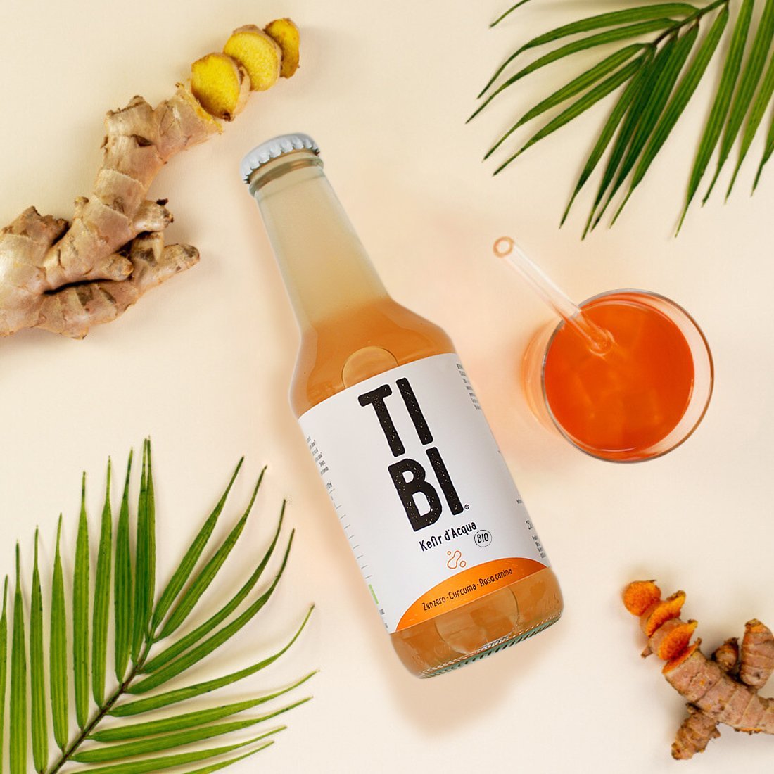 TIBI Kefir d'acqua bicchiere - zenzero, curuma, rosa canina